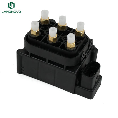 LANDNOVO 4F0616013 air suspension valve block showing solenoid connectors and air ports for VW Phaeton