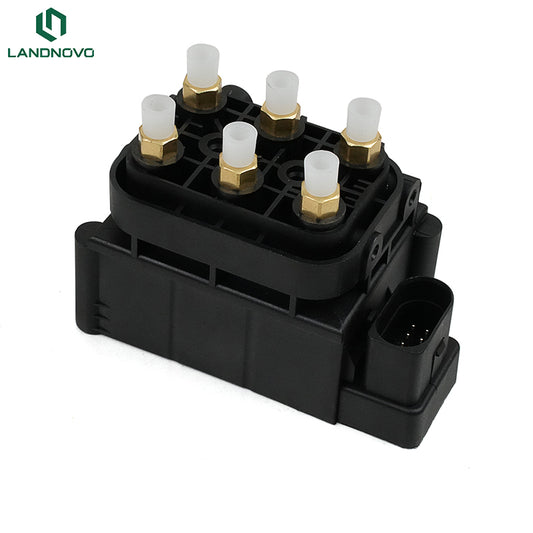 LANDNOVO 4F0616013 air suspension valve block showing solenoid connectors and air ports for VW Phaeton